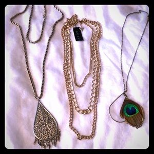3 gold costume jewelry necklaces
